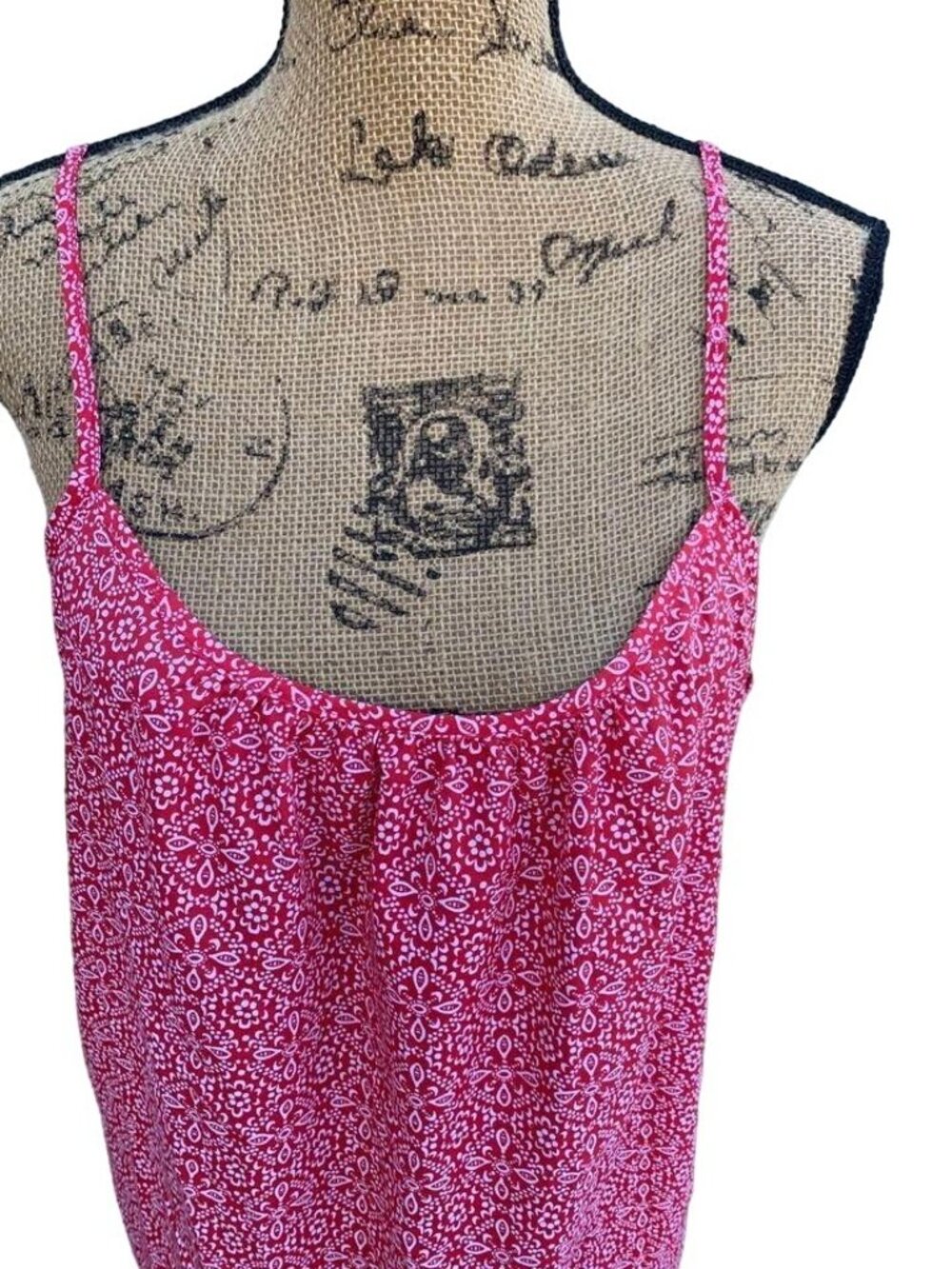 Red & White Paisley Long Tank Top XL Adjustable Straps - Picture 2 of 4